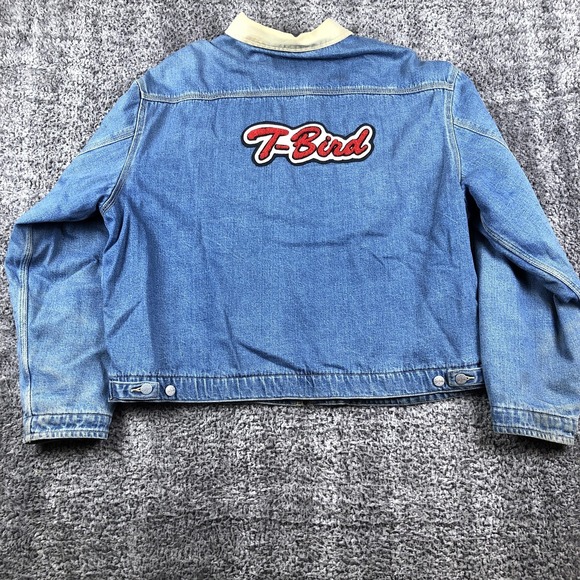 Gap Blue Jeans Jacket Mens XL Blue Denim T-Bird Patch Lined Bomber Workwear - Picture 4 of 12